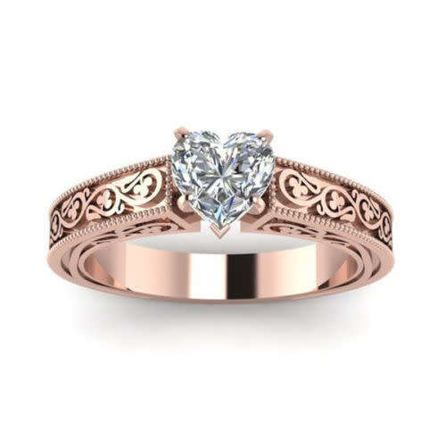 Stunning Rose Gold Crystal Heart Ring - Size 7 3/4