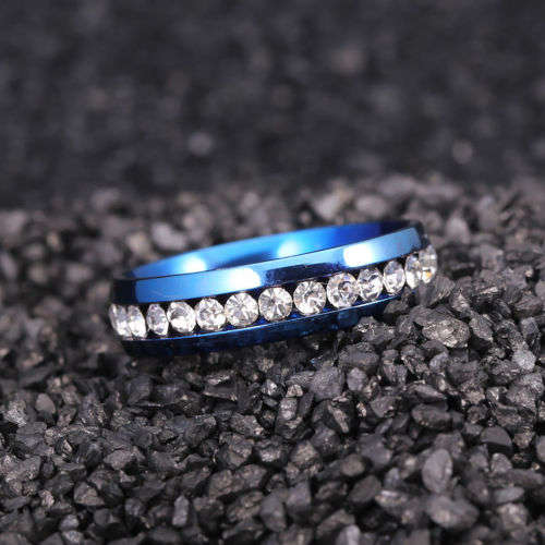 Beautiful Stainless Steel Crystal Ring - Size 9 1/2