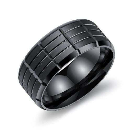 Elegant Black Stainless Steel Fashion Ring - Size  7