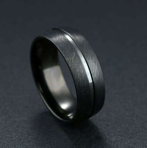 Elegant Men's Black Stainless Steel Fashion Ring - Size  6