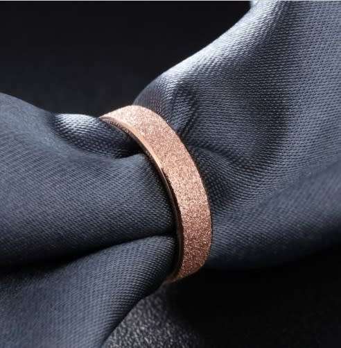 Stainless Steel Rose Gold Frosted Ring - Size 7