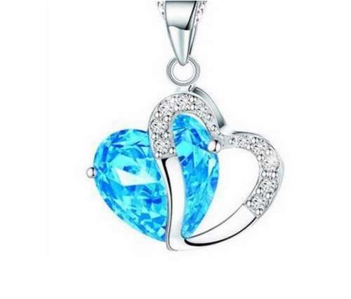 Beautiful Light Blue Crystal Heart Necklace