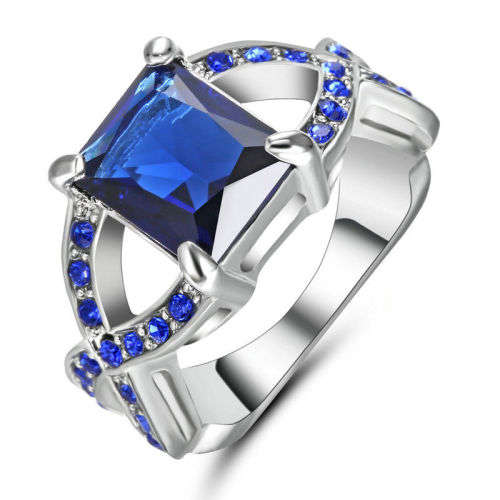 Beautiful White Gold Filled Blue Crystal Ring - Size 7