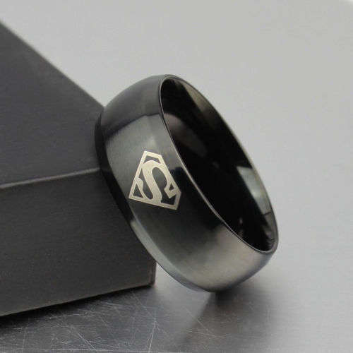 Black Stainless Steel Superman Ring - Size 13