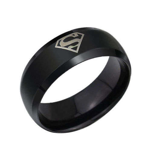 Black Stainless Steel Superman Ring - Size 13