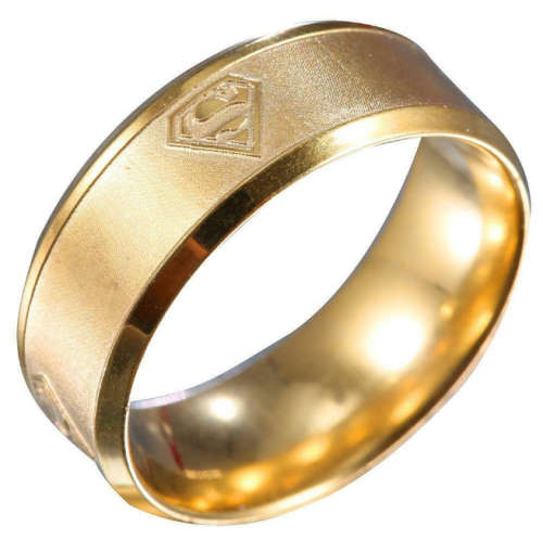 Stainless Steel Superman Ring (Gold Color) - Size 8