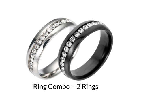 Ring Combo - 2 Rings - Silver + Black Color - Size 13