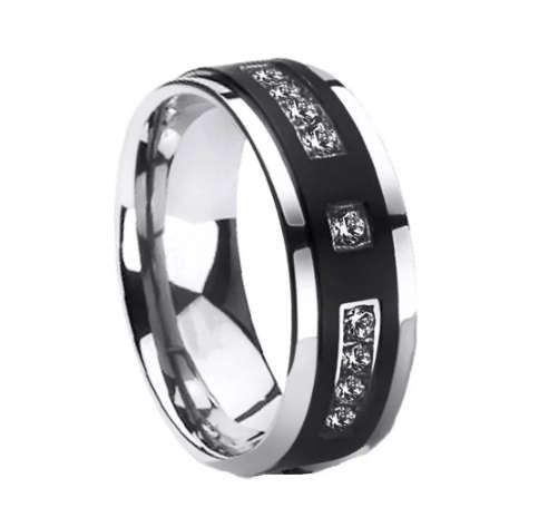 Elegant Stainless Steel Crystal Ring - Size 12