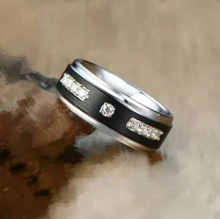 Elegant Stainless Steel Crystal Ring - Size 12