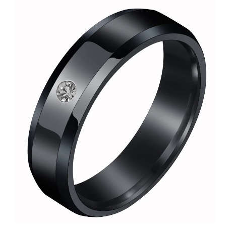 Black Stainless Steel Crystal Ring - Size 8