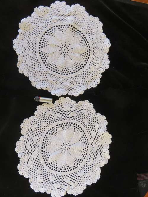 Two white crocheted doilies - 27cm - white