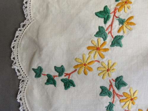 Cheerful hand embroidered tray cloth