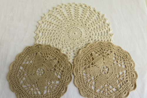 Three crochet doilies