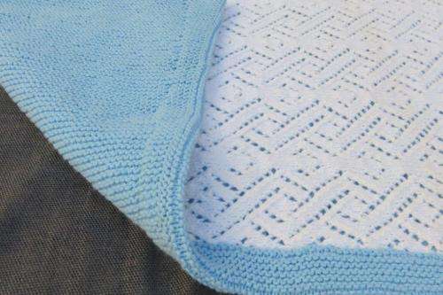 Knitted baby cot blanket - blue and white