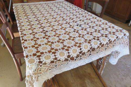 Crochet tablecloth - white and yellow rectangular