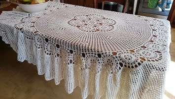 Crochet tablecloth - white - round - 184 cm diameter