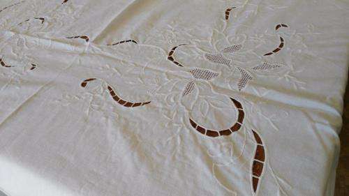 Large white embroidered tablecloth