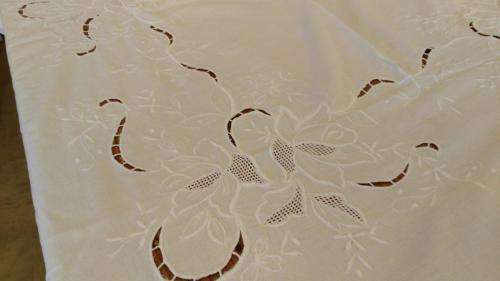 Large white embroidered tablecloth