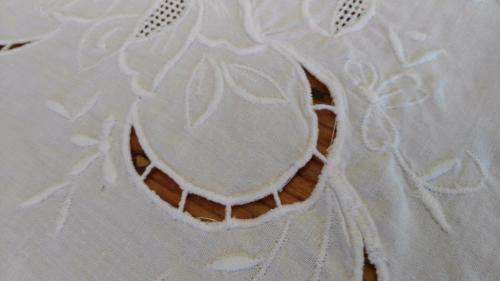 Large white embroidered tablecloth