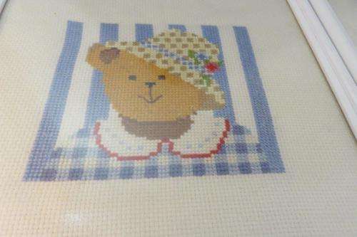 Two teddy bear cross stitch works