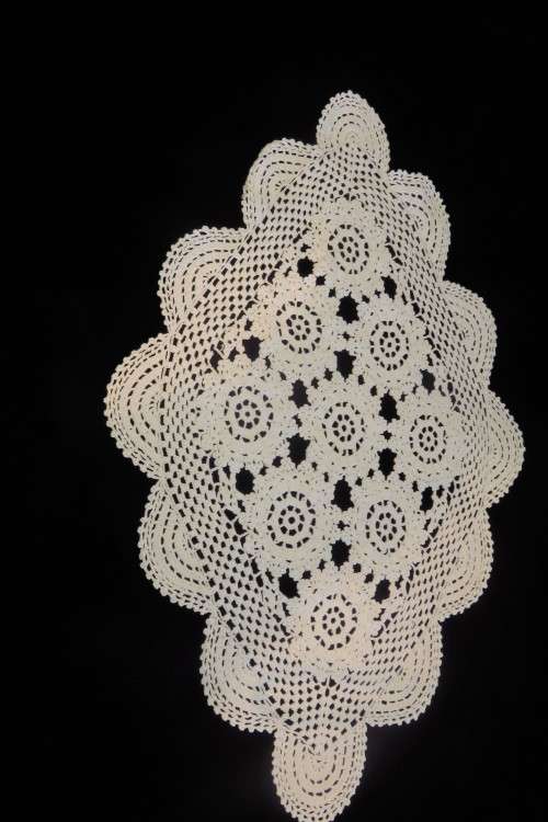 White machine crochet doilie 42cm