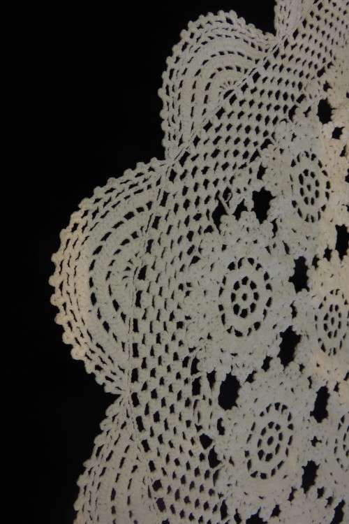 White machine crochet doilie 42cm