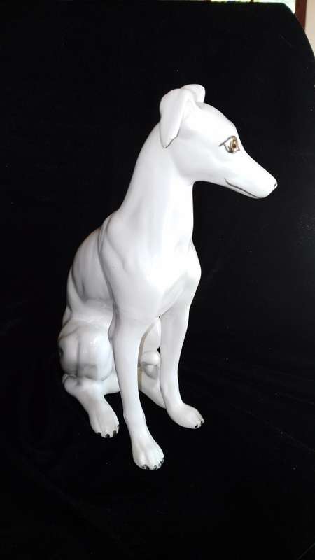 White Greyhound dog - Elweco - chipped ear - 24cm high