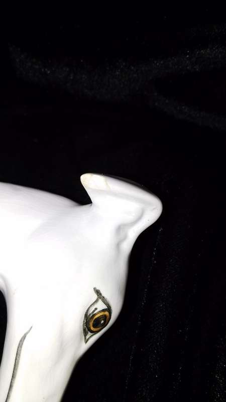 White Greyhound dog - Elweco - chipped ear - 24cm high