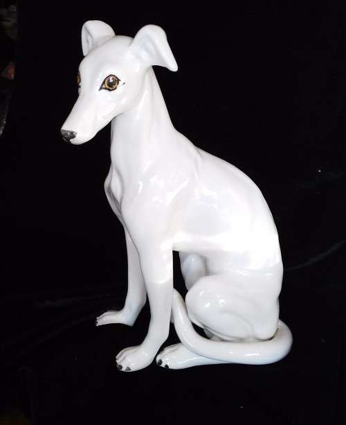 White Greyhound dog - Elweco - chipped ear - 24cm high