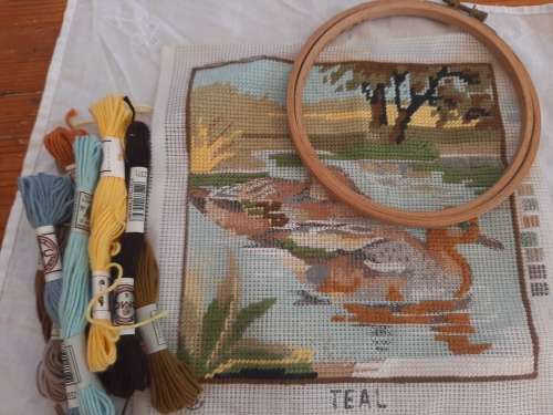 Tapestry canvas for compeletion - with yarns, needle and hoop