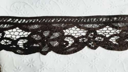 Tape lace trim - dark brown/charcoal cotton - 8cm wide - price is per metre