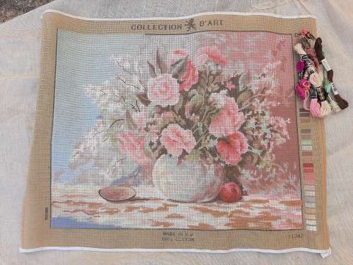 Tapestry canvas - incomplete kit- canvas with a few embroidery cottons included - 40 x 49 cm
