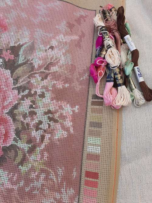 Tapestry canvas - incomplete kit- canvas with a few embroidery cottons included - 40 x 49 cm