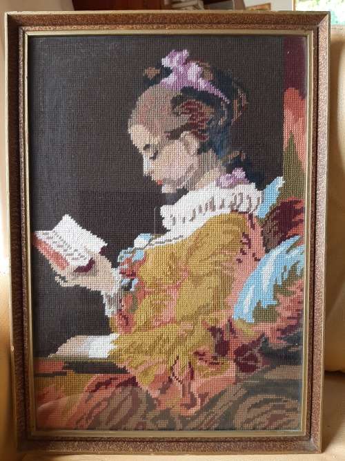 Large Tapestry of Girl Reading  32.5 x 47 cm (excl. frame)