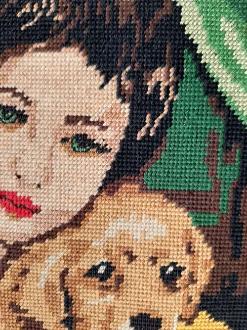 Large Tapestry of Girl and her dog 39 x 46cm (excl. frame)