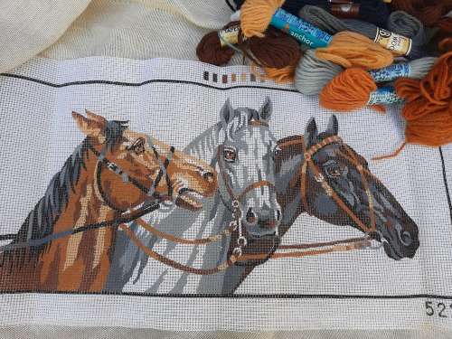 Tapestry canvas- horses - some yarns are included
