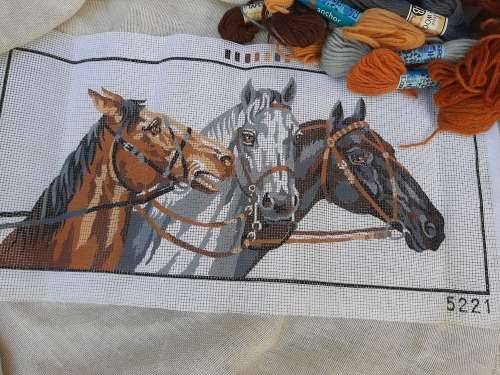Tapestry canvas- horses - some yarns are included