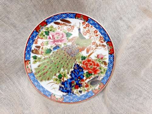 Japanese peacock plate with gold details-18 cm