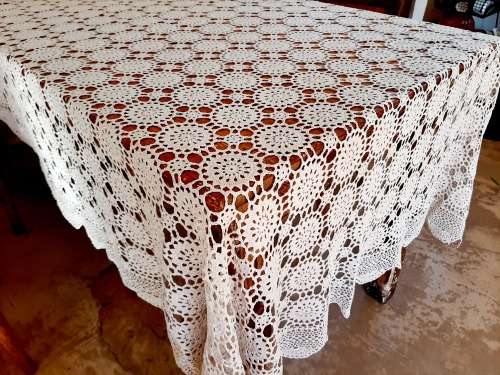 Ecru colour machine crochet table cloth 130 x 180cm