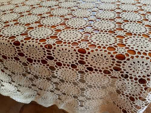 Ecru colour machine crochet table cloth 130 x 180cm