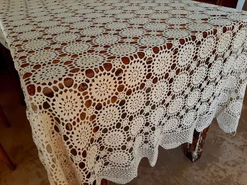 Ecru colour machine crochet table cloth 130 x 180cm