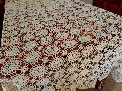 Ecru colour machine crochet table cloth 130 x 180cm