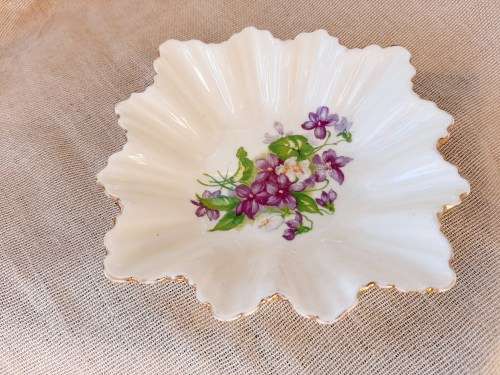 Sutherland English Bone china pin dish - Devon Violets - 14cm x 14cm