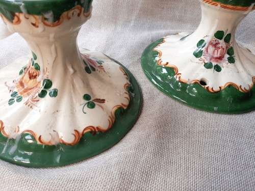 Italian Majolica candlestick holders - 10cm high and 14cm wide