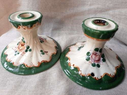 Italian Majolica candlestick holders - 10cm high and 14cm wide