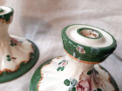 Italian Majolica candlestick holders - 10cm high and 14cm wide