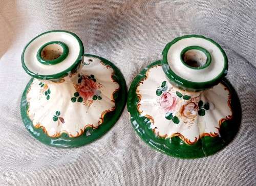 Italian Majolica candlestick holders - 10cm high and 14cm wide