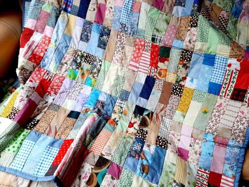 Lovely, colourful quilt for a cot - blue- 126cm x 106cm
