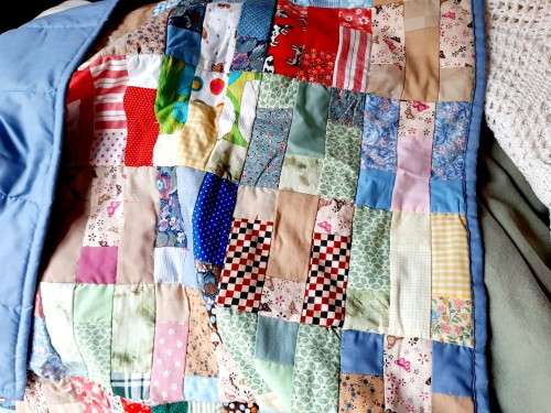 Lovely, colourful quilt for a cot - blue- 126cm x 106cm