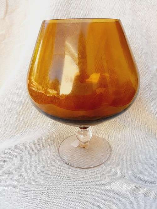 Large amber glass vase - bowl shape - 23cm high, 19cm wide